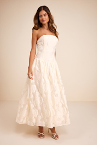 Calen Cream Floral Jacquard Drop Waist Maxi Dress 1