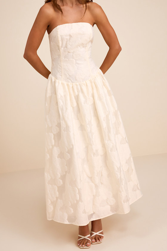 Calen Cream Floral Jacquard Drop Waist Maxi Dress 2