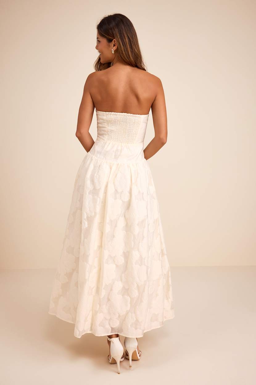 Lulus | White Calen Cream Floral Jacquard Drop Waist Maxi Dress | Womens | Large (Available in XS, S, M, XL) | 100% Polyester Lulus | White Calen Cream Floral Jacquard Drop Waist Maxi Dress | Womens | Large (Available in XS, S, M, XL) | 100% Polyester