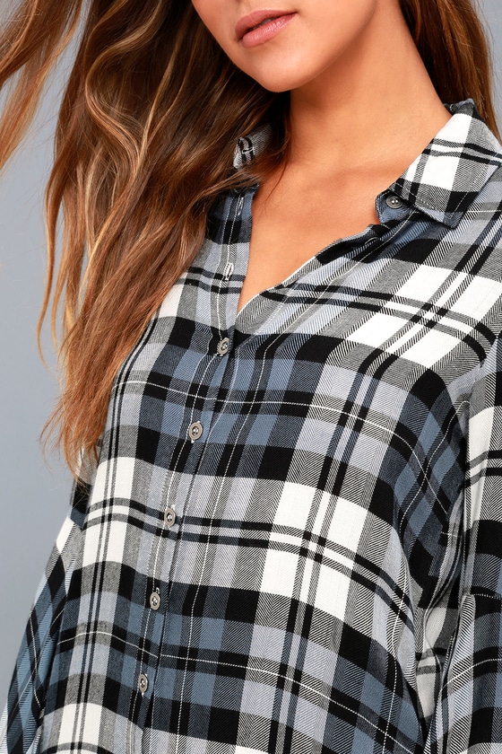 white and blue plaid shirt