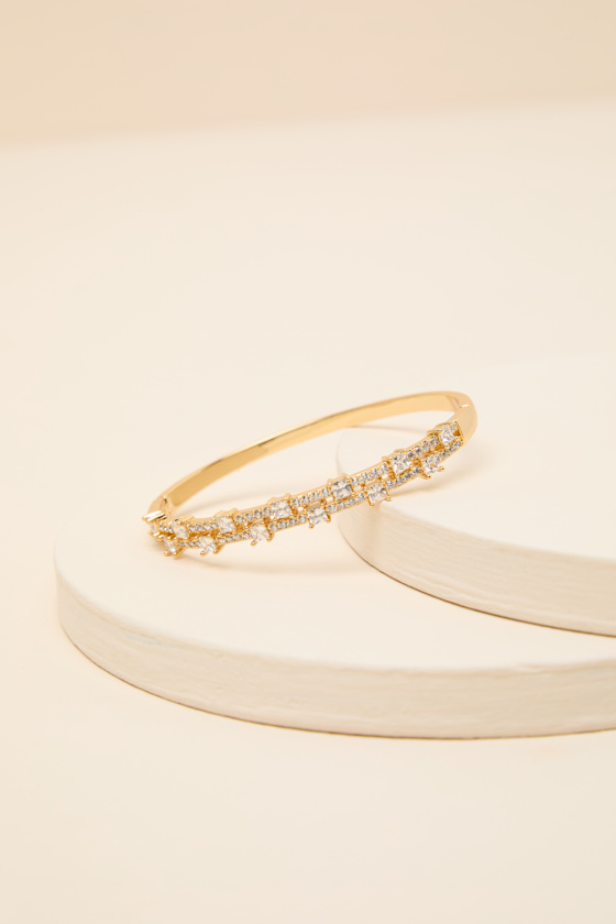 Marcelle Gold Rhinestone Hinged Bangle Bracelet 1