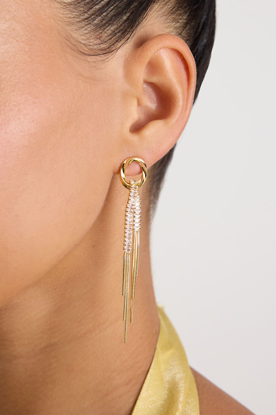 Orion Gold Rhinestone Fringe Drop Earrings 1