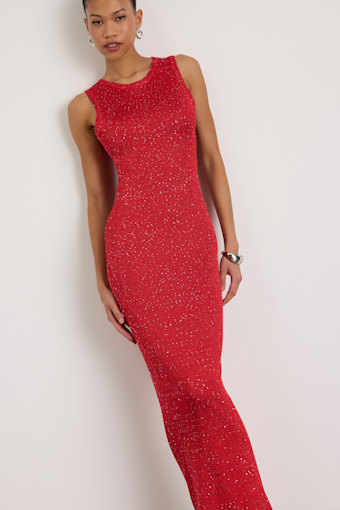 Jordi Red Sequin Crochet Knit Maxi Dress 2