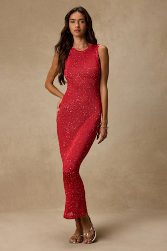 Jordi Red Sequin Crochet Knit Maxi Dress 2