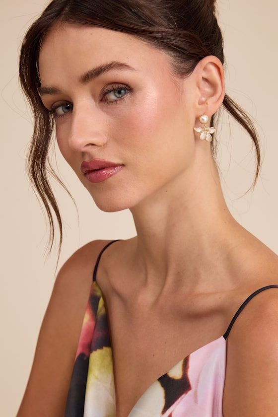 Petula Gold Pearl Flower Drop Earrings 1
