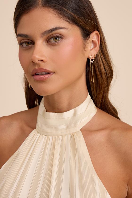 Clea 14KT Gold Rhinestone Chain Drop Earrings 1
