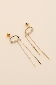 Clea 14KT Gold Rhinestone Chain Drop Earrings 1