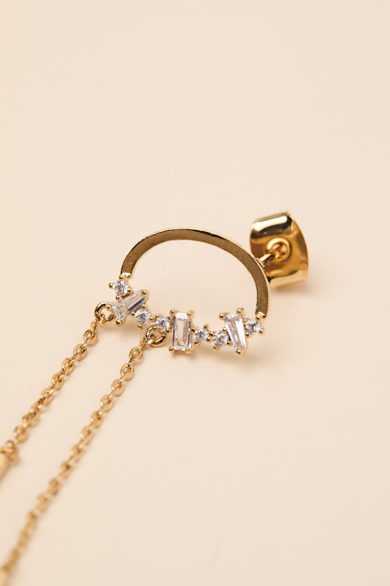 Clea 14KT Gold Rhinestone Chain Drop Earrings - thumbnail 3