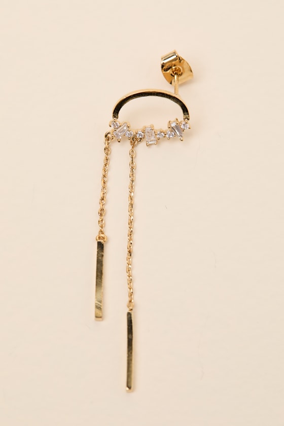 Clea 14KT Gold Rhinestone Chain Drop Earrings - thumbnail 5