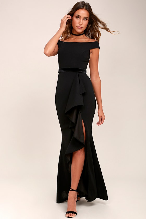 Ballroom Bound Black Off-the-Shoulder Maxi Dress 2