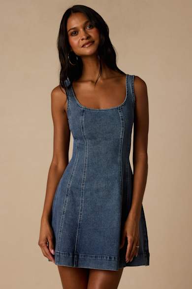 summer denim dresses for older ladies COSMINA Denim Women Sleeveless Slim-Fit Metal Buckle Denim Vacation Dress,  Spring/Summer Jean Dresses For Women Dress, Old Money