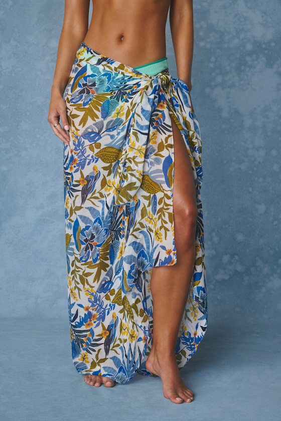 Grenada Blue Multi Floral Sarong Swim Cover-Up 4