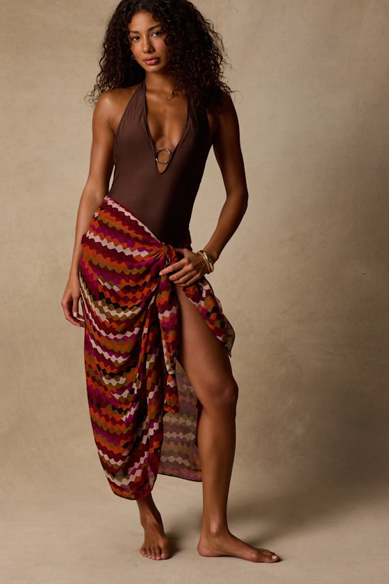 Balini Red Multi Print Swim Cover-Up Sarong - thumbnail 5