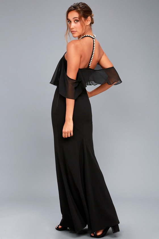 black gown with pearls