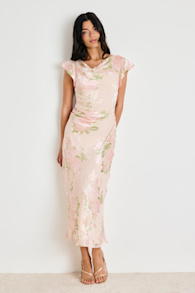 Johanna Blush Pink Floral Jacquard Midi Dress 1