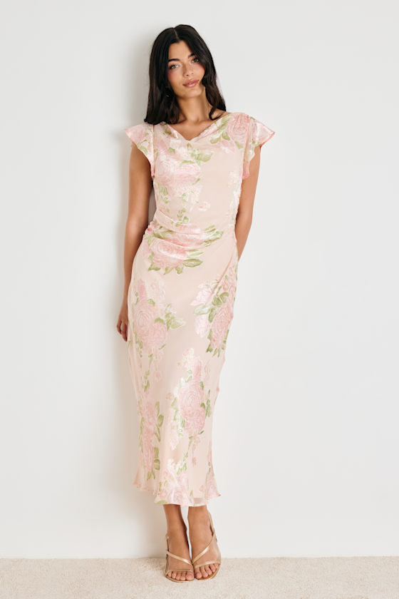 Johanna Blush Pink Floral Jacquard Midi Dress 1