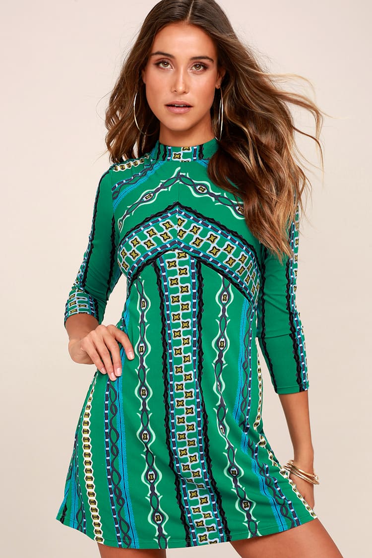 Free People Stella Mini Dress - Print Long Sleeve Dress - Lulus
