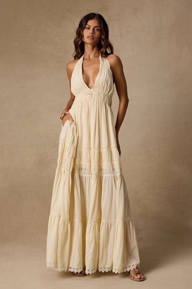 cream halter neck maxi dress Aria Cream Halter Maxi Dress - M Size - Women's Dresses