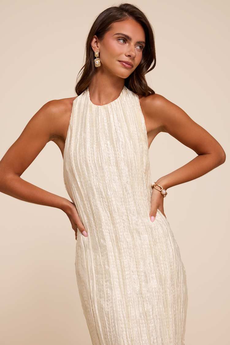 beige plisse dress Lulus | White Joya Cream Halter Midi | Womens | X-Small (Available in S, M, L, XL) Best Accessories for a rozalia_derbyday this dress ensures a Size:4 Classic Curve