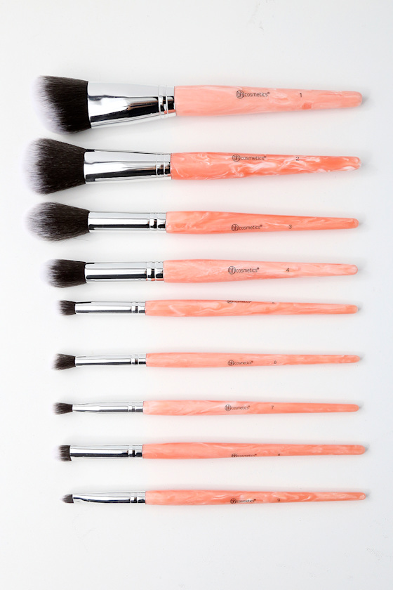 Rose Quartz 9 Piece Pink Marbled Brush Set 1