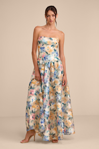 Mikayla Beige Multi Floral Jacquard Maxi Dress 1