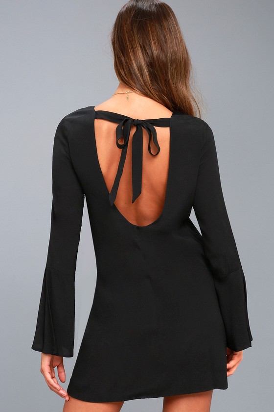 Be the One Black Long Sleeve Backless Shift Dress