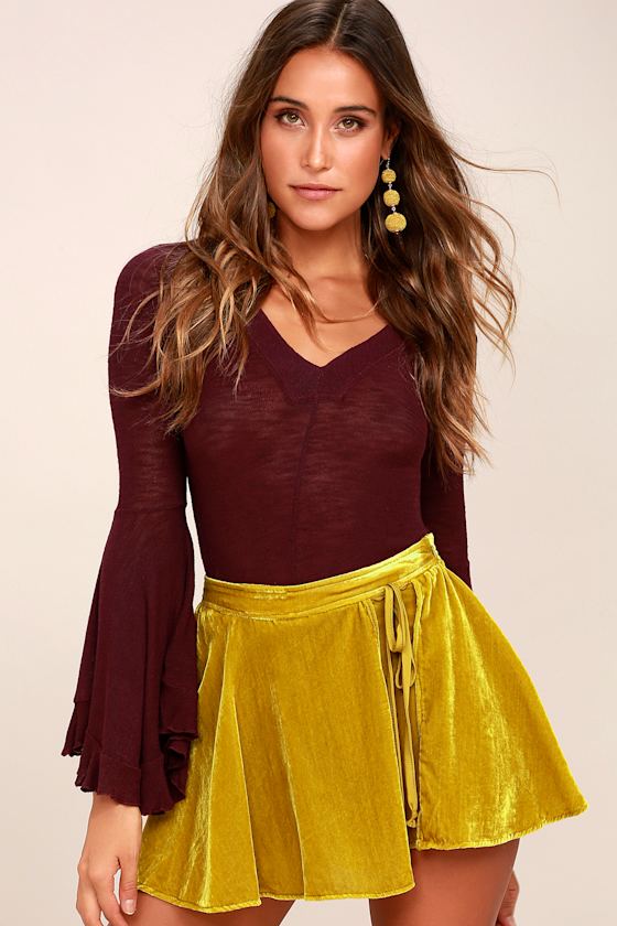 Dance the Night Away Mustard Yellow Velvet Skort 1