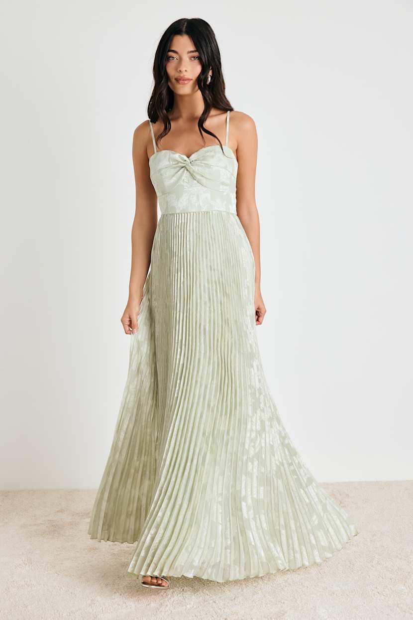 Sage Floral Jacquard Dress - Pleated A-Line Maxi - Sage Dress - Lulus Sage Floral Jacquard Dress - Pleated A-Line Maxi - Sage Dress - Lulus