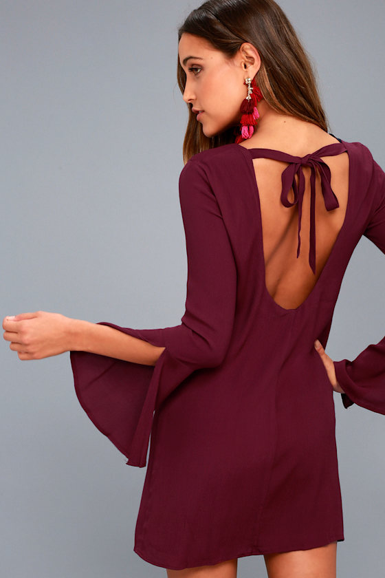 Purple Dress Long Sleeve Dress Open Back Shift Dress Lulus