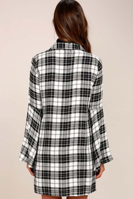 plaid shirt dress black and white