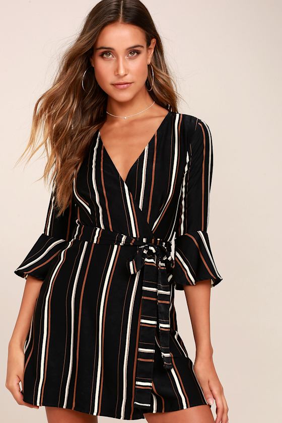Stylish Wrap Dress Black Striped Dress Wrap Dress Lulus