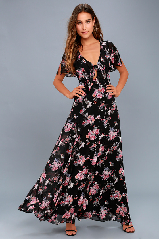 Cute Black Dress - Maxi Dress - Floral Print Dress - Lulus