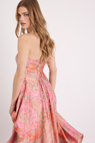 Lexis Pink Multi Boho Print Lace-Up Midi Dress 1