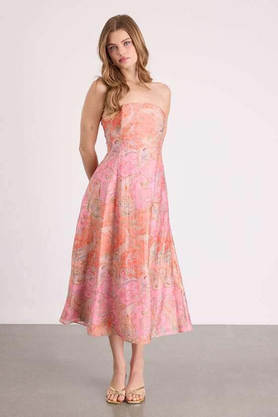Lexis Pink Multi Boho Print Lace-Up Midi Dress 2