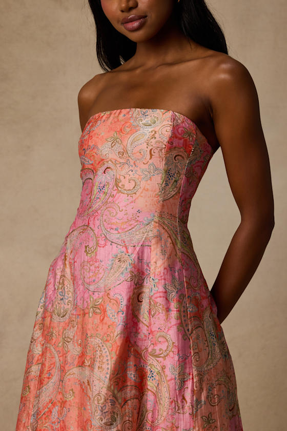 Lexis Pink Multi Boho Print Lace-Up Midi Dress 3