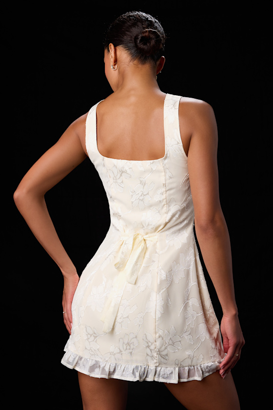 Angeline Ivory Floral Jacquard Ruffled Mini Dress 2