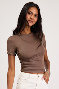 Saige Brown Jersey Knit Short Sleeve Tee 1