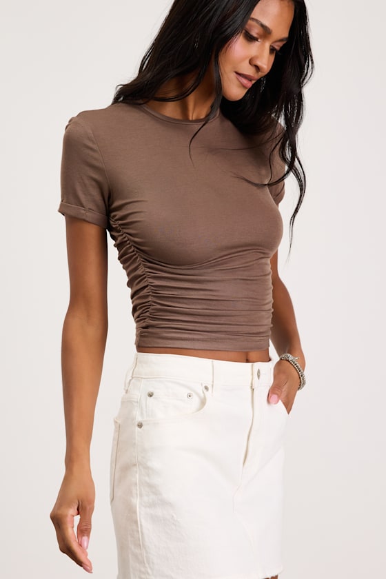Saige Brown Jersey Knit Short Sleeve Tee 2