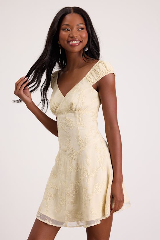 Cream Embroidered Dress - Skater Mini Dress - Short Sleeve Dress - Lulus Cream Embroidered Dress - Skater Mini Dress - Short Sleeve Dress - Lulus