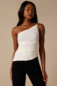 Willow White Ruched Asymmetrical Tank Top 2