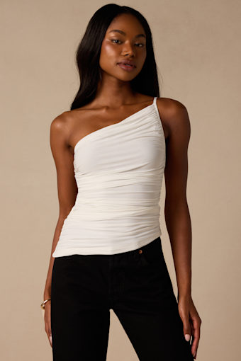 Willow White Ruched Asymmetrical Tank Top 2
