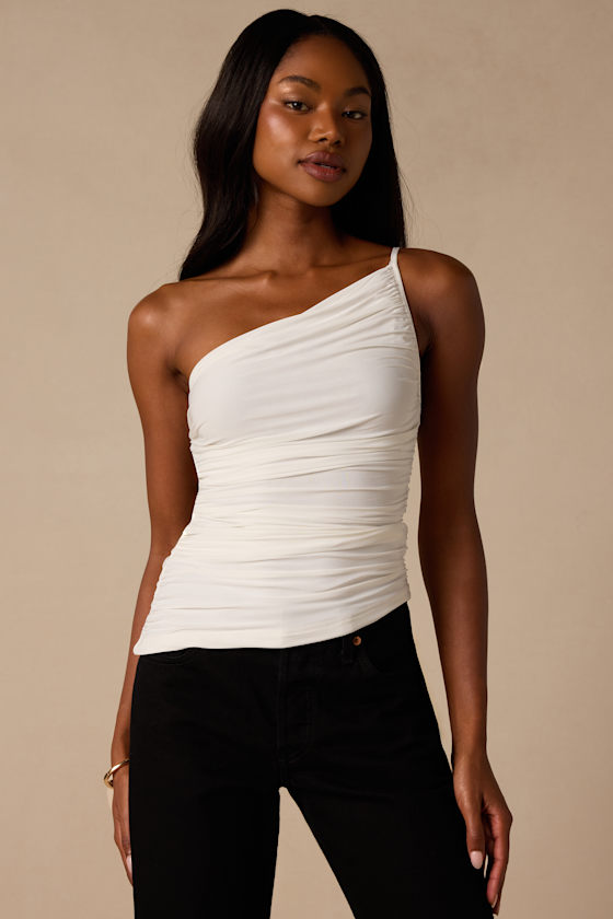 Willow White Ruched Asymmetrical Tank Top 2