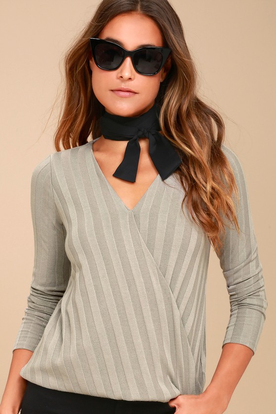 Lacey Taupe Long Sleeve Wrap Top