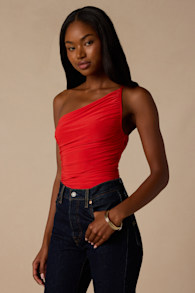 Willow Red Ruched Asymmetrical Tank Top 1