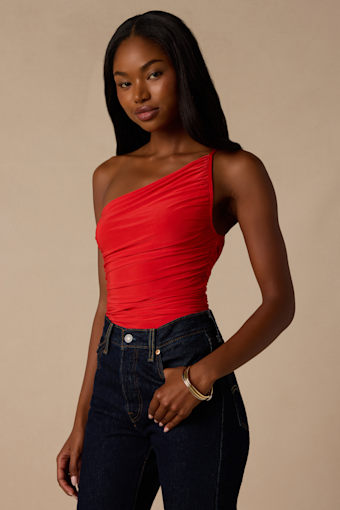 Willow Red Ruched Asymmetrical Tank Top 1