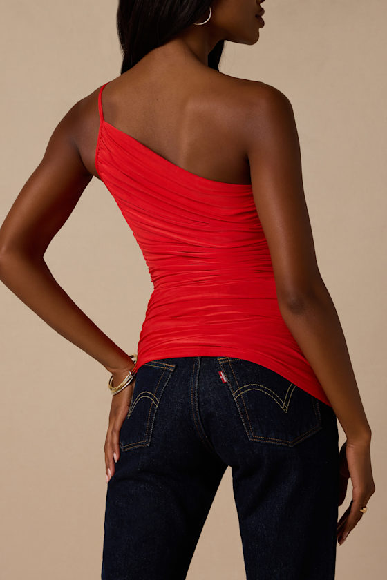 Willow Red Ruched Asymmetrical Tank Top 2
