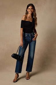 Rainey Black Jersey Knit Asymmetrical Bodysuit 3