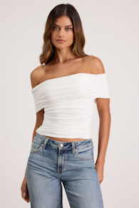 Jarena White Ruched Off-the-Shoulder Top 1