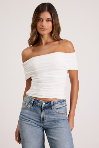 Jarena White Ruched Off-the-Shoulder Top 1