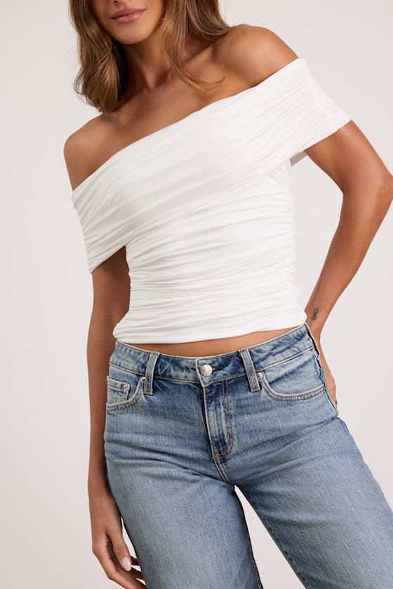 Jarena White Ruched Off-the-Shoulder Top 2